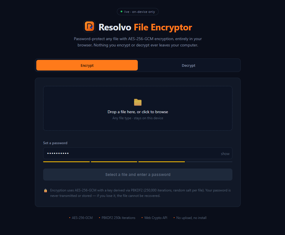 Resolvo File Encryptor preview