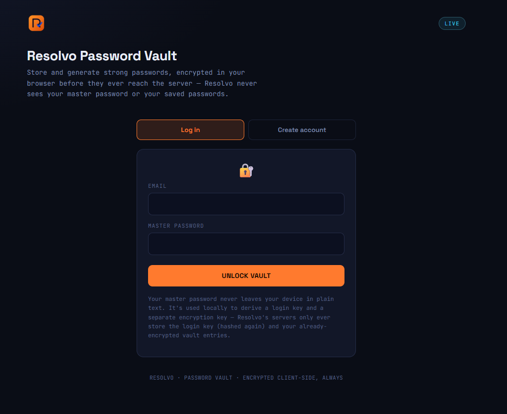 Resolvo Password Vault preview